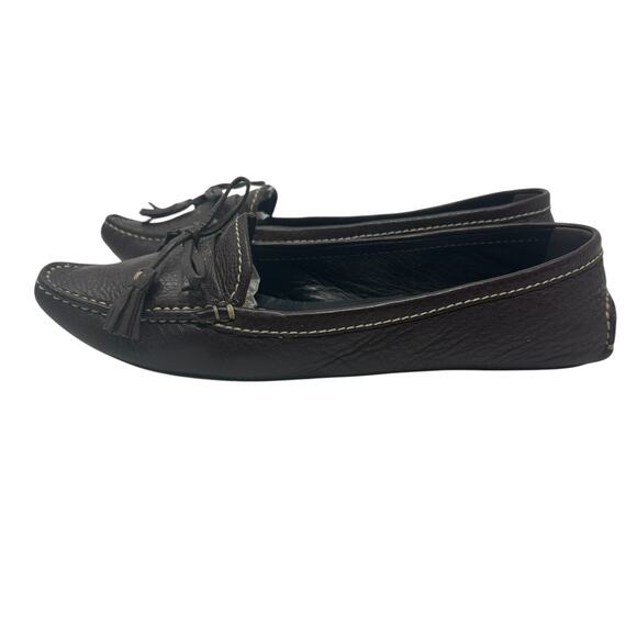 Prada Vintage Driving Shoe Loafer Flats Pebble Leather Tassel Brown Size 37 US 7 - Picture 8 of 15